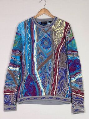 COOGI Australia Mercerized Cotton Textured Knit Sweater Large Blue